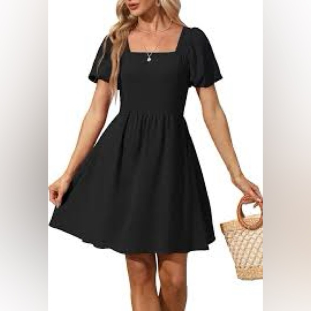 NWT SIZE M/L hem and thread Black Mini Dress with Puff Sleeves
